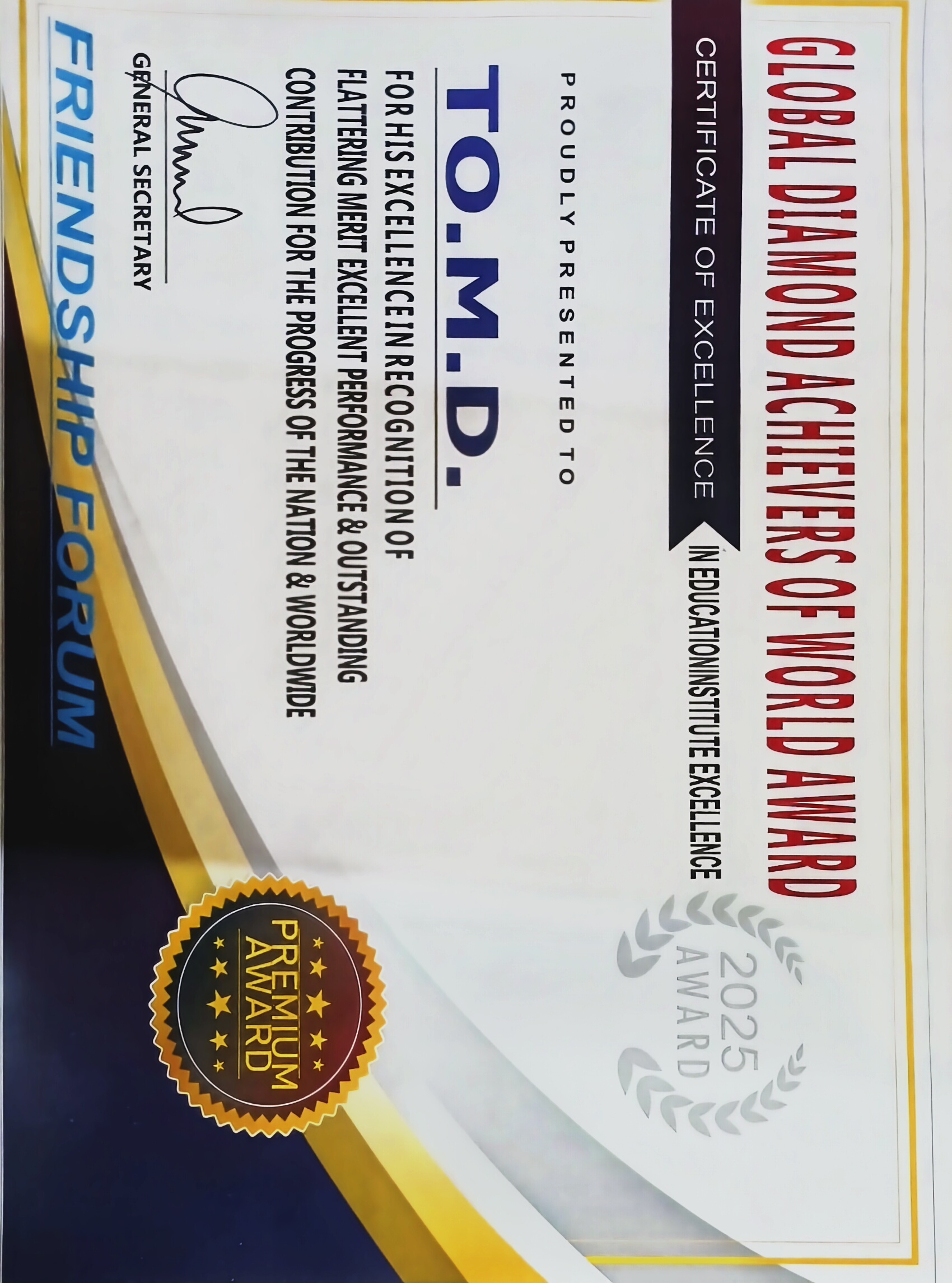 GLOBAL DIAMOND ACHIEVERS OF WORLD AWARD 2025