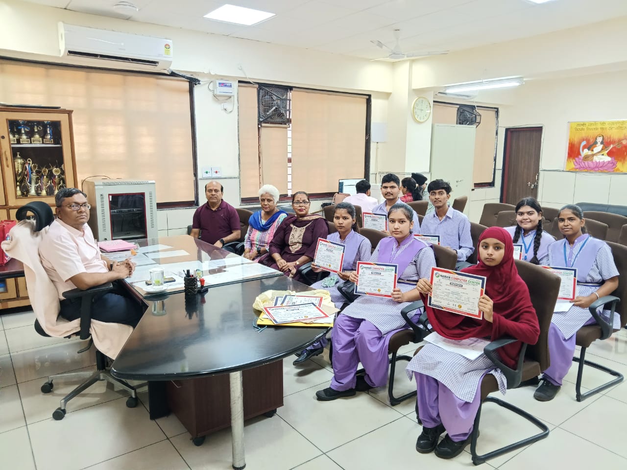 Certificates were distributed at Gulabi Bagh Government School by the Principal.