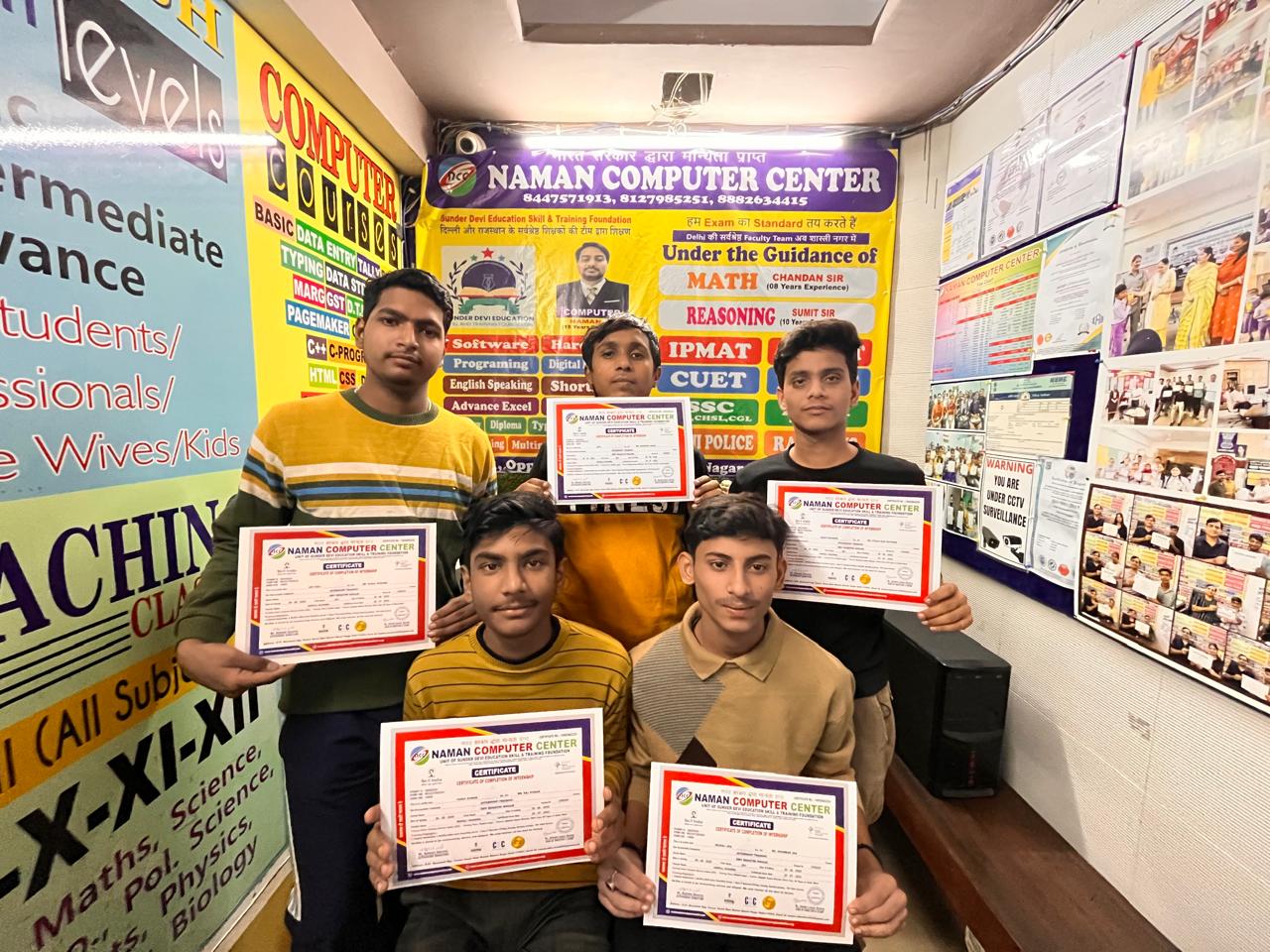 Certificates were distributed to students by Naman Sir at Naman Computer Center.