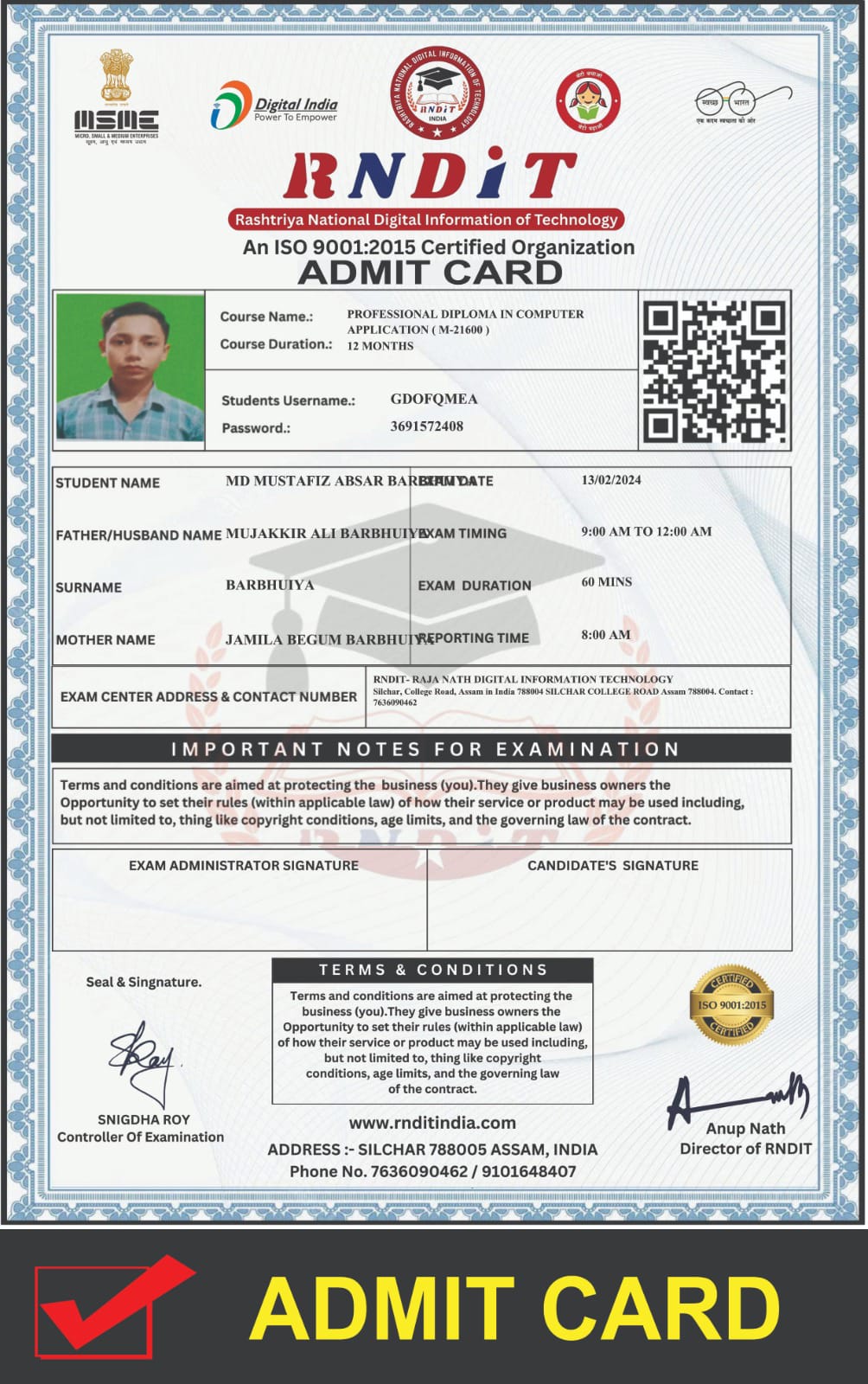 Admit card