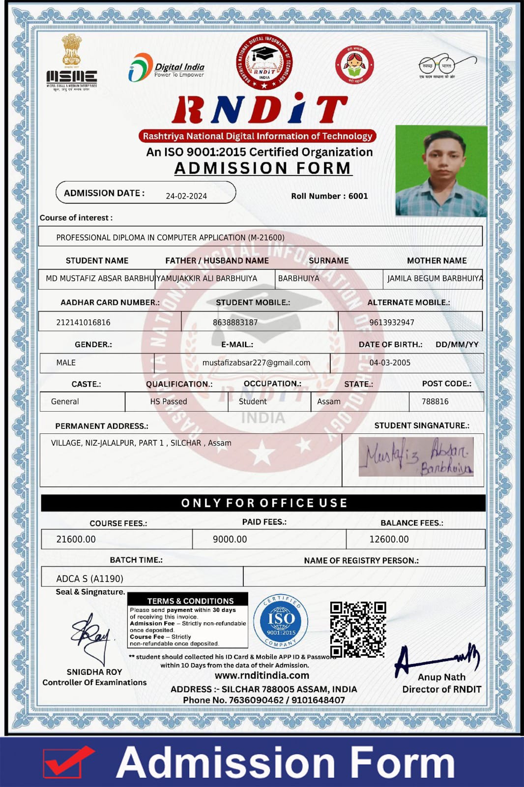 Addmission form