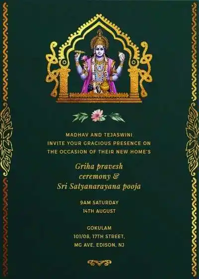Satyanarayan Pooja Invitation Message for WhatsApp.tring