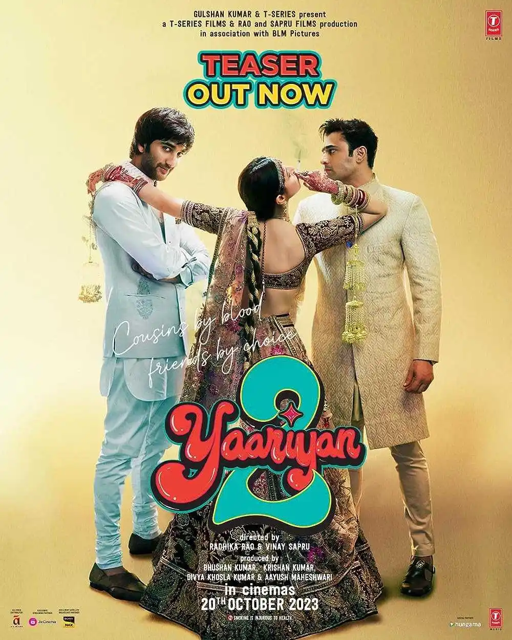 Yaariyaan-2 movie poster featuring Divya Khosla Kumar, Yash Dasgupta, and Meezaan Jafri