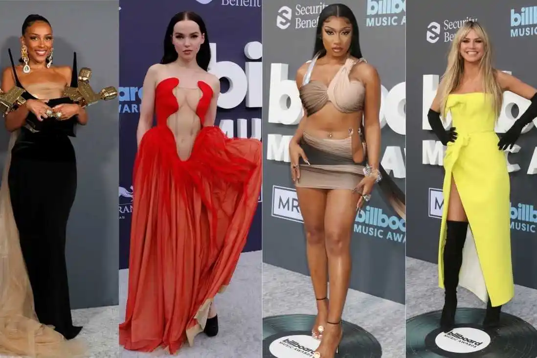 billboard-music-awards.jpg Doja Cat (far left) deserves an award for her Billboard Music Awards look, but Dove Cameron and Megan Thee Stallion made our worst dressed list. And what about Heidi Klum’s screaming yellow (far right)? Photos: Wires